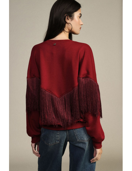 Sweat-shirt à col rond avec franges décoratives en V Dixie