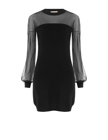 Robe courte en maille mélangée de laine avec empiècement en résille extensible Rinascimento
