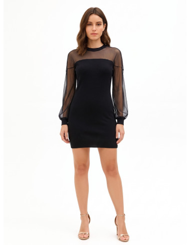 Robe courte en maille mélangée de laine avec empiècement en résille extensible Rinascimento