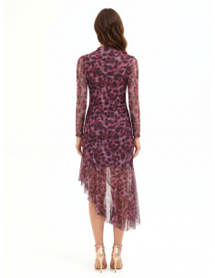 Robe midi asymétrique et drapée en résille extensible à motif léopard Rinascimento 2