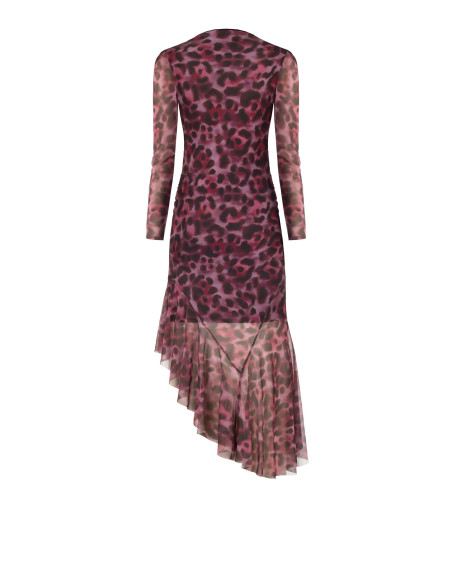 Robe midi asymétrique et drapée en résille extensible à motif léopard Rinascimento