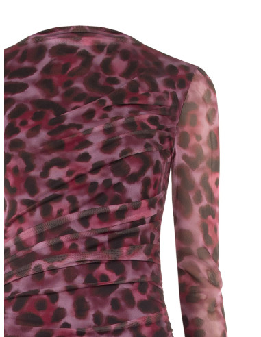 Asymmetrische midi-jurk met drapering van elastische stof met luipaardprint Rinascimento