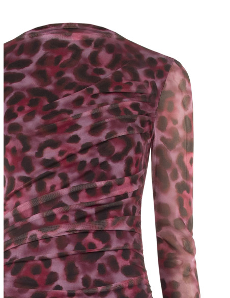 Robe midi asymétrique et drapée en résille extensible à motif léopard Rinascimento