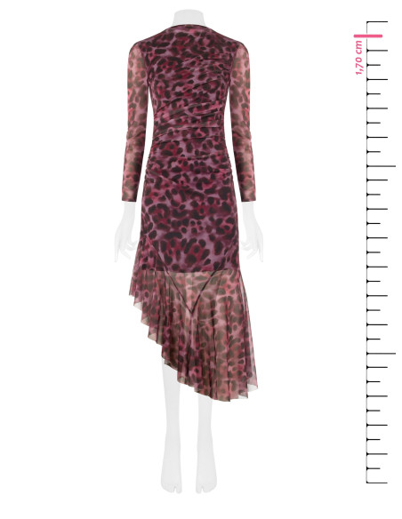 Robe midi asymétrique et drapée en résille extensible à motif léopard Rinascimento
