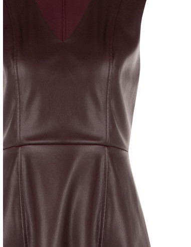 Robe courte évasée en similicuir avec encolure en V Rinascimento