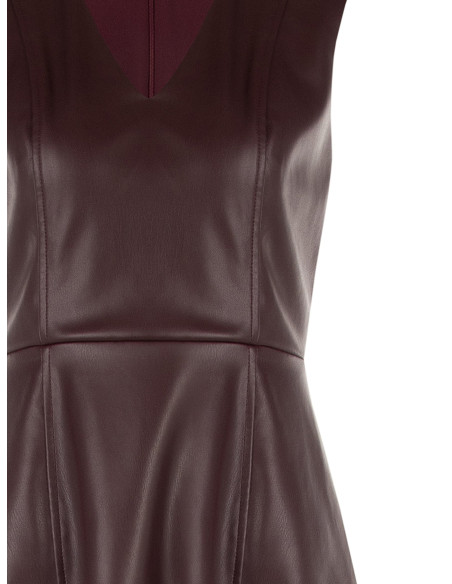 Robe courte évasée en similicuir avec encolure en V Rinascimento