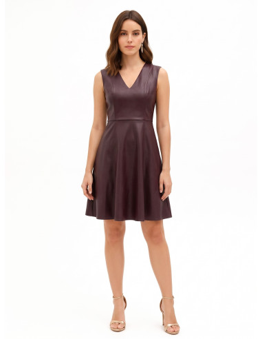 Robe courte évasée en similicuir avec encolure en V Rinascimento