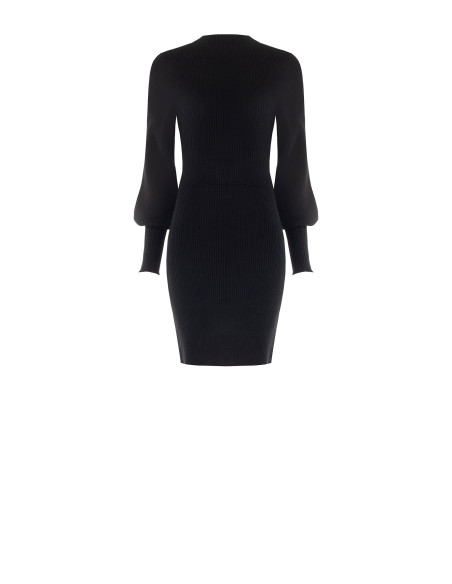 Robe courte évasée en maille côtelée à manches bouffantes Rinascimento