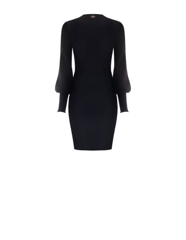 Robe courte évasée en maille côtelée à manches bouffantes Rinascimento