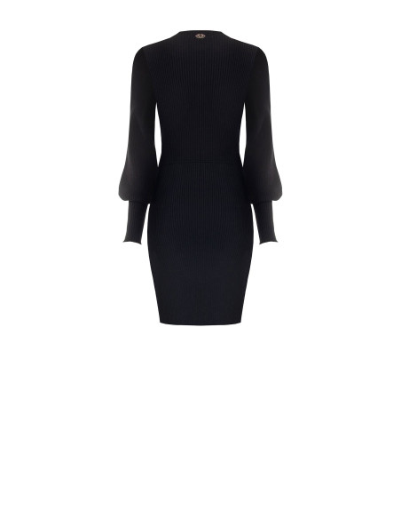 Robe courte évasée en maille côtelée à manches bouffantes Rinascimento