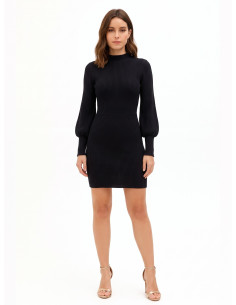 Robe courte évasée en maille côtelée à manches bouffantes Rinascimento