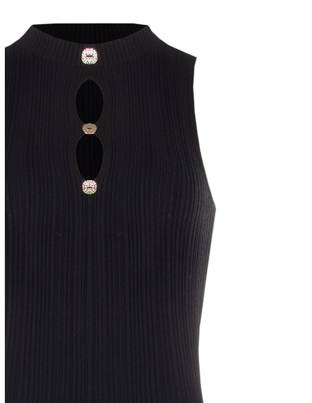 Robe fourreau en maille côtelée avec 3 découpes et boutons bijoux Rinascimento