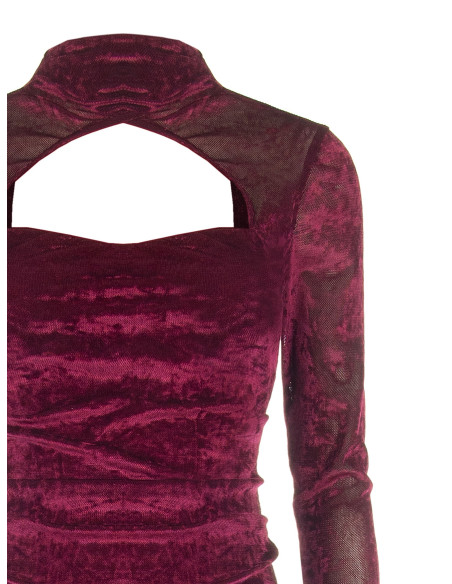 Robe courte en chenille froncée sur les côtés avec découpes Rinascimento