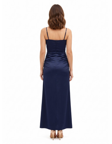 Robe longue en satin avec nœud et fente Rinascimento