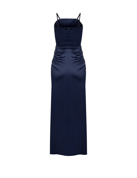 Robe longue en satin avec nœud et fente Rinascimento