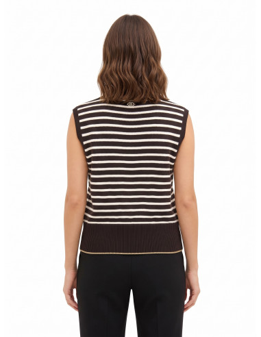 Gilet en maille rayé mélangé viscose et laine avec bords en lurex Rinascimento