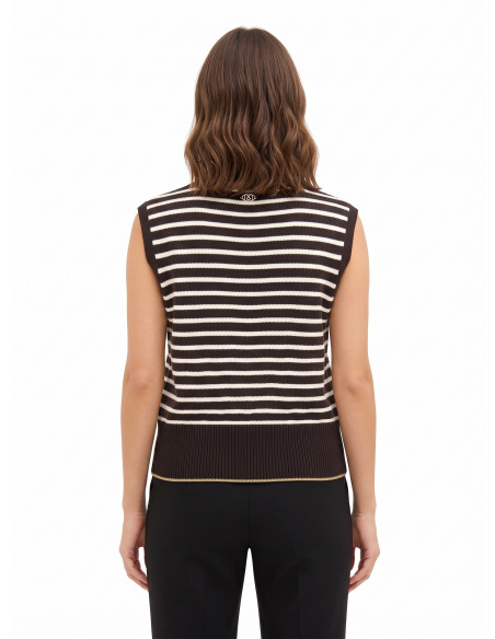 Gilet en maille rayé mélangé viscose et laine avec bords en lurex Rinascimento