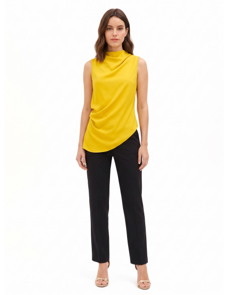 Top fluide en satin mat à bas asymétrique Rinascimento