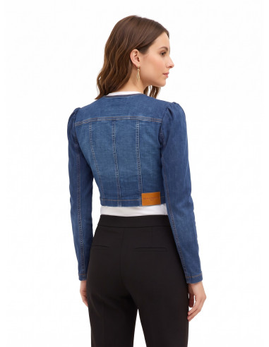 Cropped spijkerjasje met asymmetrische knoopsluiting Rinascimento
