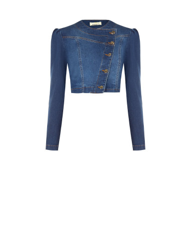 Veste courte en denim à boutonnage asymétrique Rinascimento