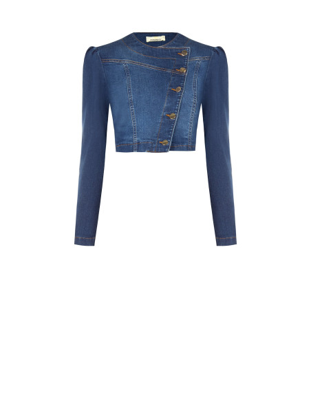 Cropped spijkerjasje met asymmetrische knoopsluiting Rinascimento