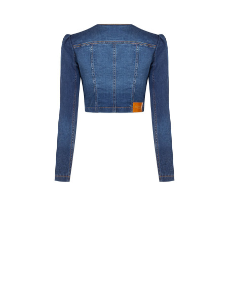 Veste courte en denim à boutonnage asymétrique Rinascimento