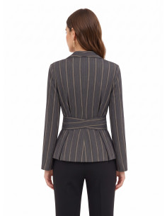 Veste blazer en coton mélangé à rayures avec maxi revers et ceinture assortie Rinascimento 2