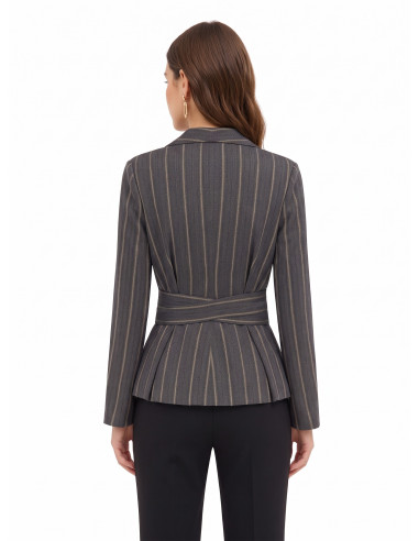 Veste blazer en coton mélangé à rayures avec maxi revers et ceinture assortie Rinascimento