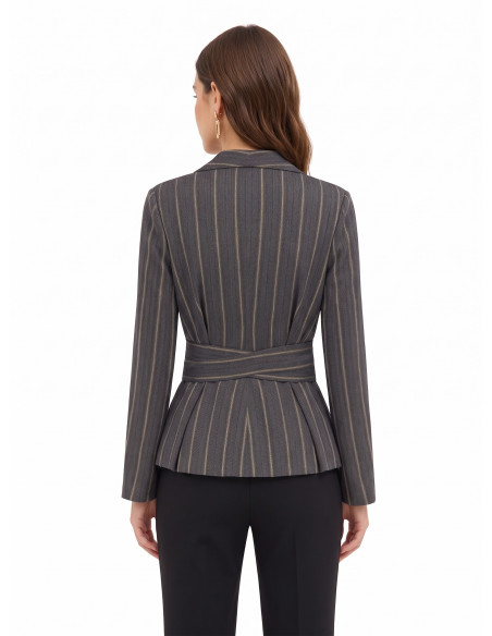 Veste blazer en coton mélangé à rayures avec maxi revers et ceinture assortie Rinascimento