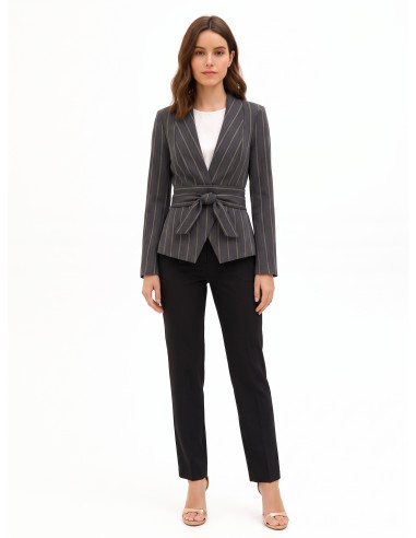 Veste blazer en coton mélangé à rayures avec maxi revers et ceinture assortie Rinascimento