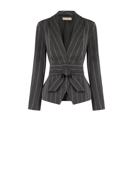 Veste blazer en coton mélangé à rayures avec maxi revers et ceinture assortie Rinascimento