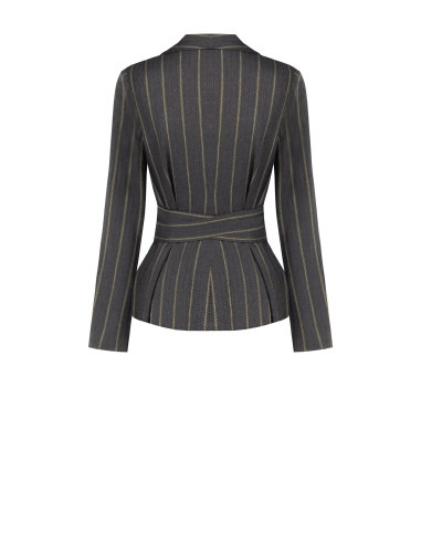 Veste blazer en coton mélangé à rayures avec maxi revers et ceinture assortie Rinascimento