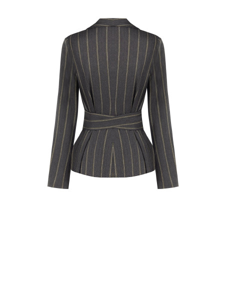 Veste blazer en coton mélangé à rayures avec maxi revers et ceinture assortie Rinascimento