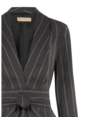 Veste blazer en coton mélangé à rayures avec maxi revers et ceinture assortie Rinascimento