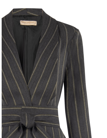 Veste blazer en coton mélangé à rayures avec maxi revers et ceinture assortie Rinascimento