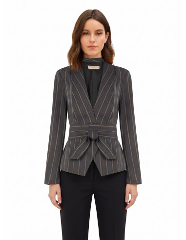 Veste blazer en coton mélangé à rayures avec maxi revers et ceinture assortie Rinascimento