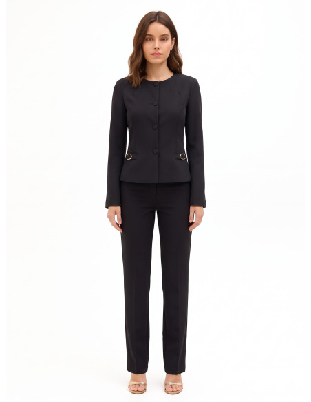 Veste blazer courte en tissu technique, sans revers, avec boucles décoratives Rinascimento