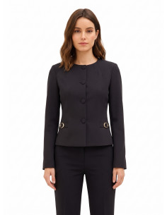 Veste blazer courte en tissu technique, sans revers, avec boucles décoratives Rinascimento