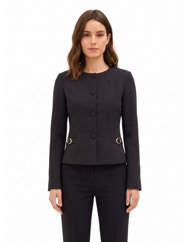 Veste blazer courte en tissu technique, sans revers, avec boucles décoratives Rinascimento