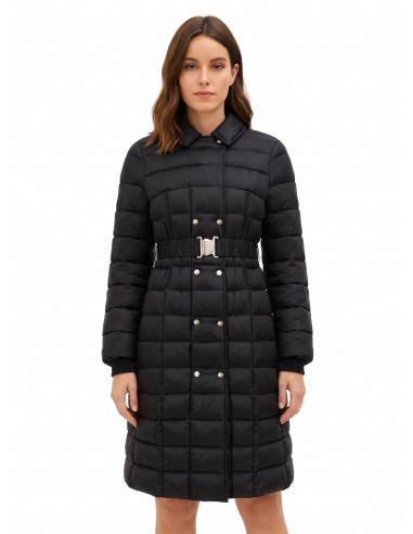 Doudoune longue cintrée avec col et ceinture élastique Rinascimento