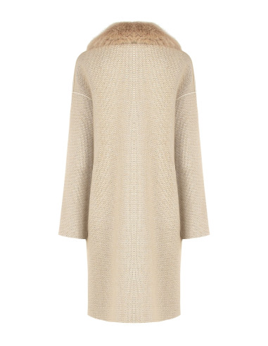 Manteau long à motif chevron avec maxi-poches et col en fausse fourrure amovible Rinascimento