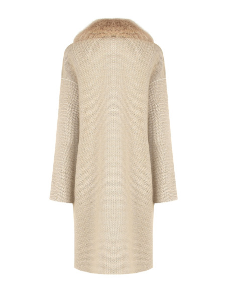 Manteau long à motif chevron avec maxi-poches et col en fausse fourrure amovible Rinascimento