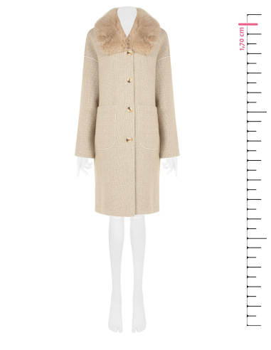 Manteau long à motif chevron avec maxi-poches et col en fausse fourrure amovible Rinascimento