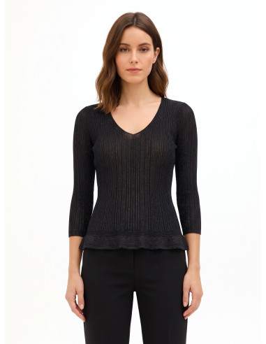 Top ajusté et cintré en fil lurex avec décolleté en V Rinascimento