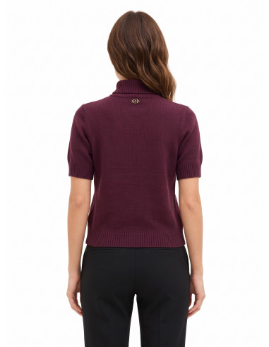 Trui met korte mouwen van een viscose-wolmix met ruitpatroon en lurex Rinascimento