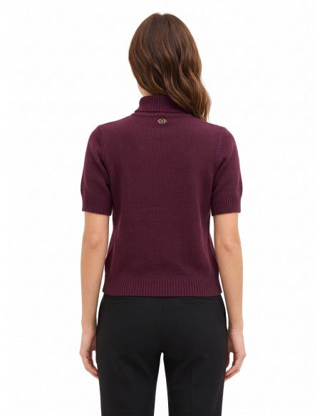 Pull à manches courtes en mélange de viscose et de laine, motif losanges avec fil Lurex Rinascimento