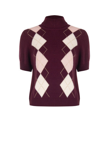 Pull à manches courtes en mélange de viscose et de laine, motif losanges avec fil Lurex Rinascimento