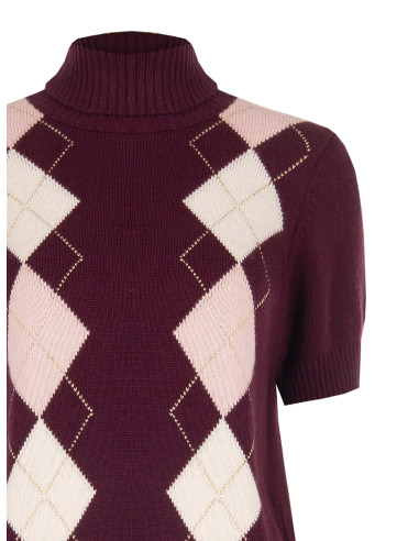 Pull à manches courtes en mélange de viscose et de laine, motif losanges avec fil Lurex Rinascimento
