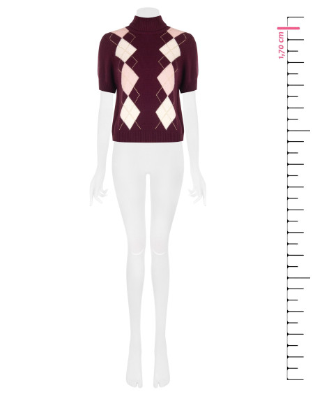 Pull à manches courtes en mélange de viscose et de laine, motif losanges avec fil Lurex Rinascimento