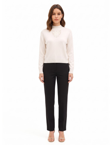 Pull fin en mélange de viscose et de laine avec empiècement en crochet sur le devant Rinascimento